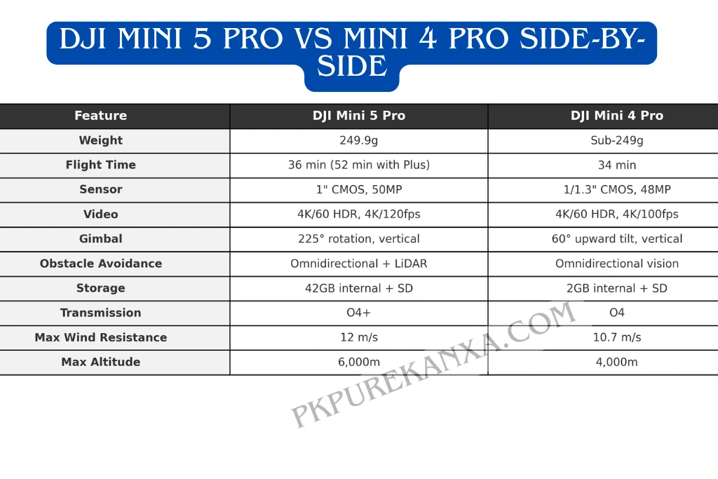 DJI Mini 5 Pro vs Mini 4 Pro side-by-side